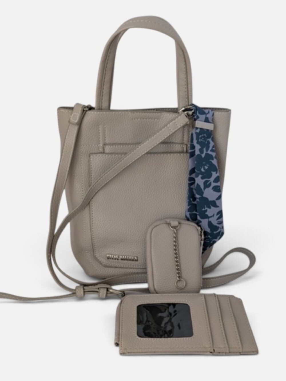 Steve Madden Cream Tote Bag Crossbody 3-Piece Set Card Wallet Coin Purse Scarf